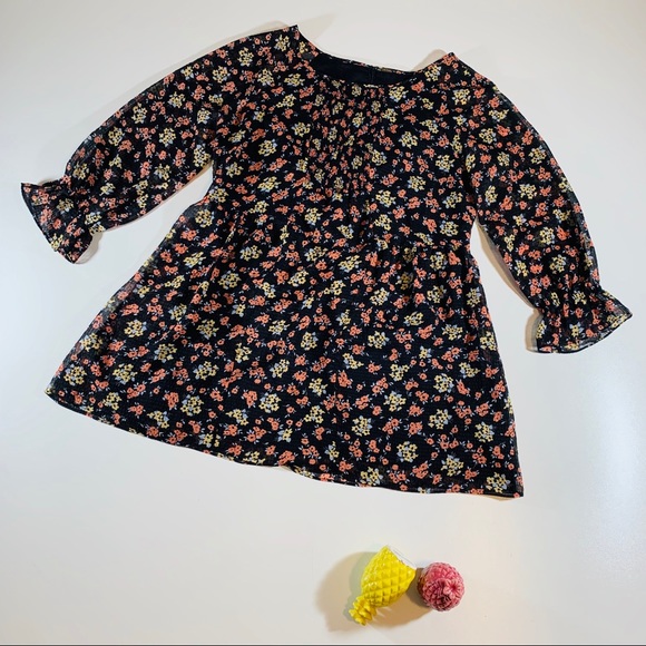 Free People Tops - 👻 FP Floral Print Lined Dress Back Zip Sleeve Med